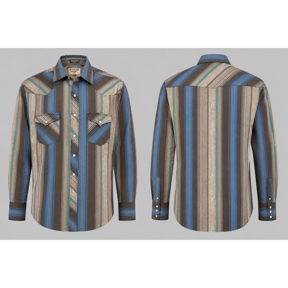 VTG Authentic Western Youngbloods Pearl Snap Shirt Striped Blue Gray Mens XLarge